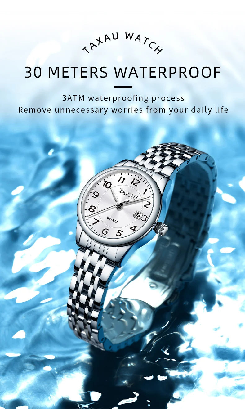 Stainless Steel Quartz Watch with Waterproof Feature for Women