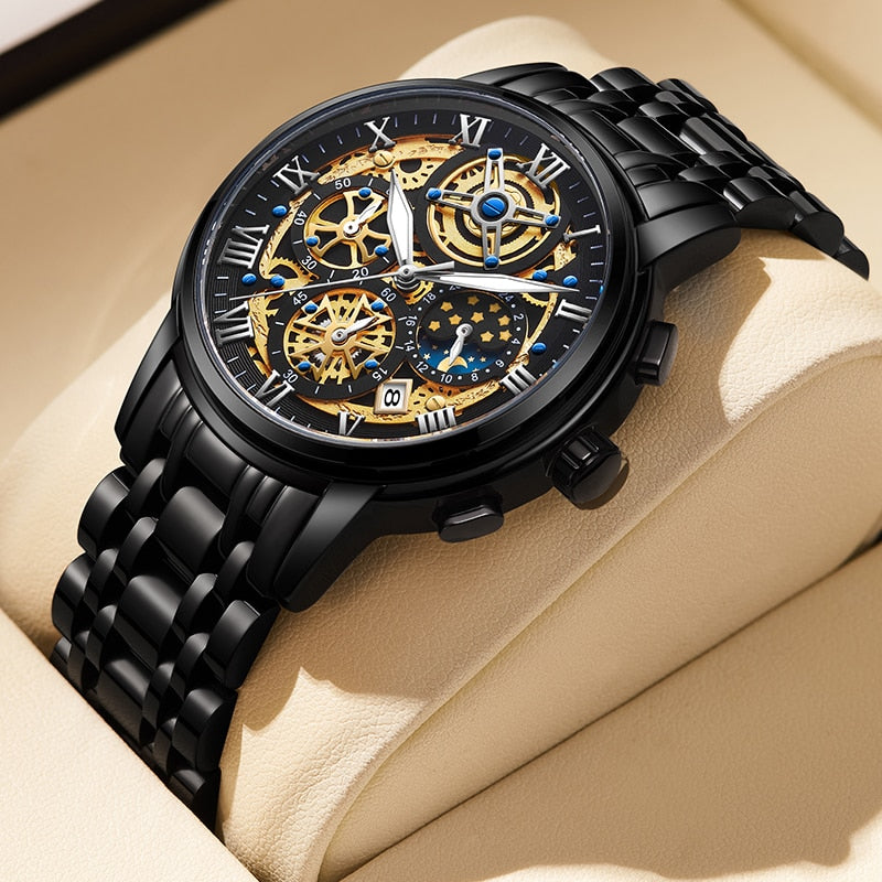 Stainless Steel Quartz Watch with Date Chronograph for Men