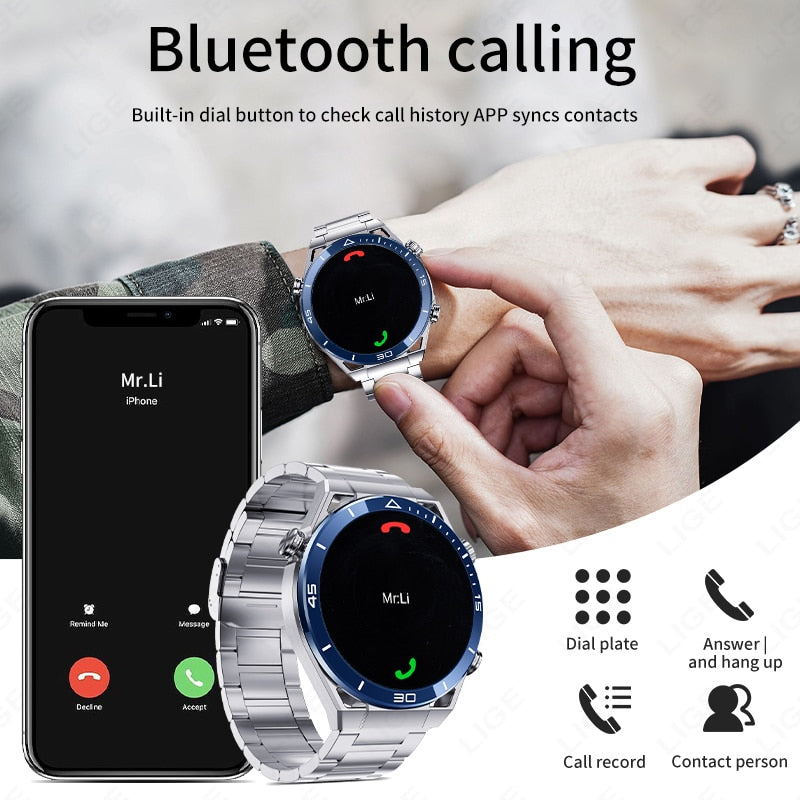 GPS Smart Watch with Voice Calling, NFC, Compass, IP68 Waterproof, ECG+PPG For Men.