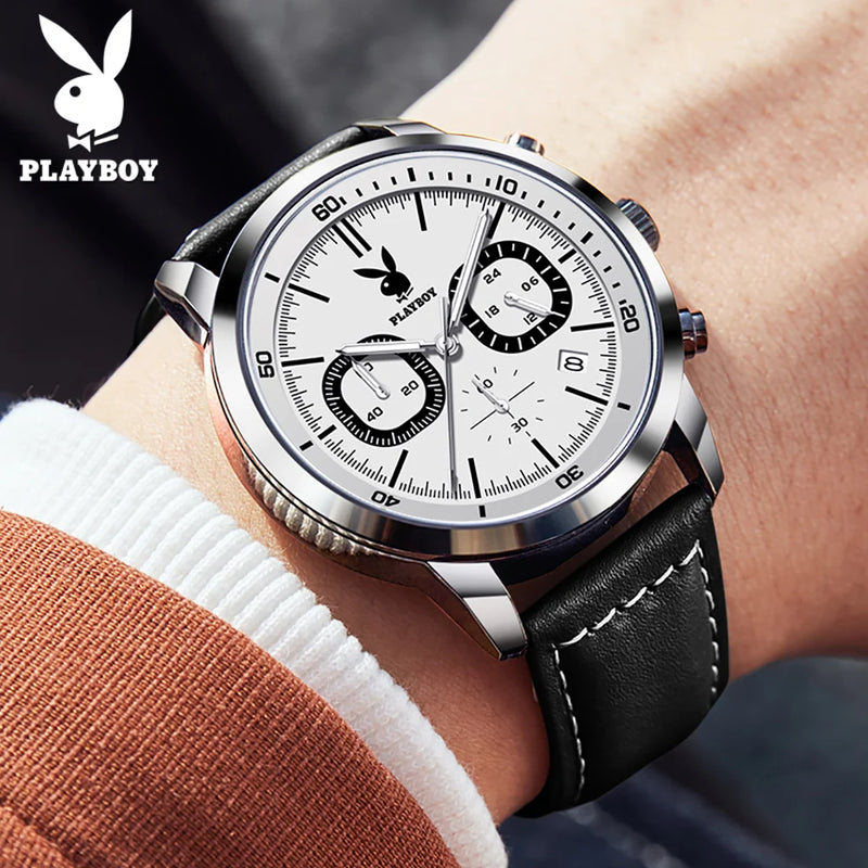 Stainless Steel Leather Casual Quartz Watch for Men