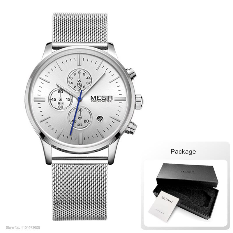 Stainless Steel Quartz Watch with Mesh Band for Men