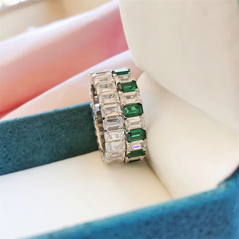 Sterling Silver Wedding & Engagement Ring with Emerald & Moissanite for Women