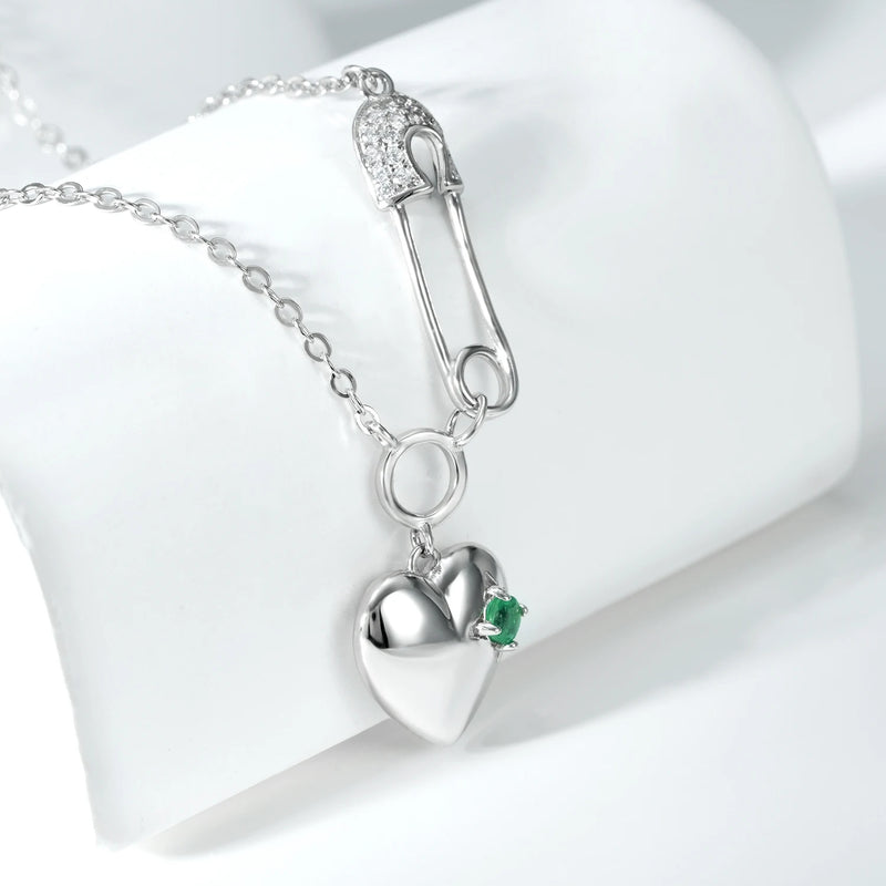 925 Sterling Silver Emerald Heart Pendant Necklace for Women