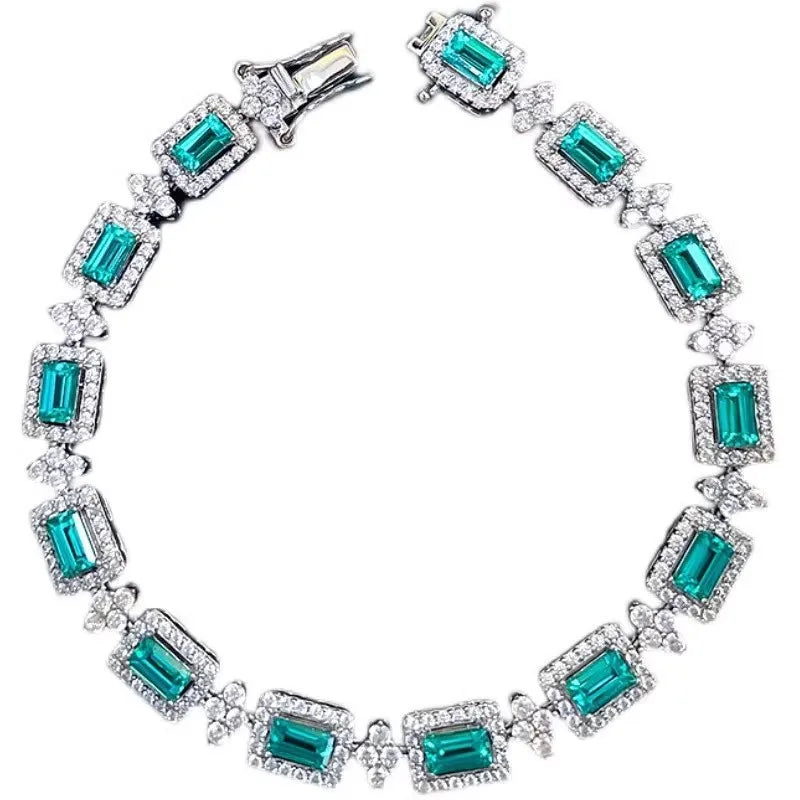 14K White Gold Aquamarine Diamond Bangle Bracelet for Women