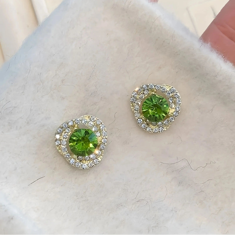 Gold Peridot Round Stud Earrings for Women