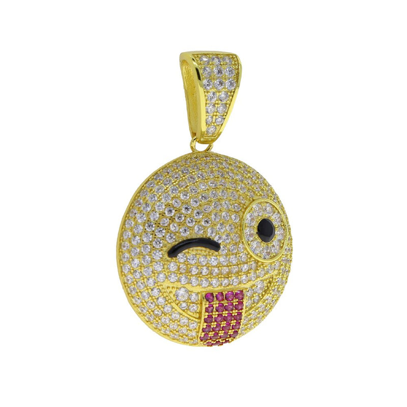 Silver Iced Out Bling Cubic Zirconia Smiling Face Pendant Necklace for Men