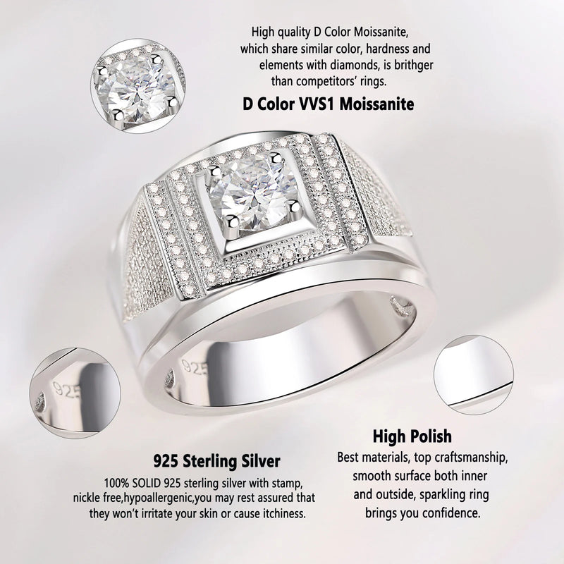 Sterling Silver 6mm Moissanite Ring for Men