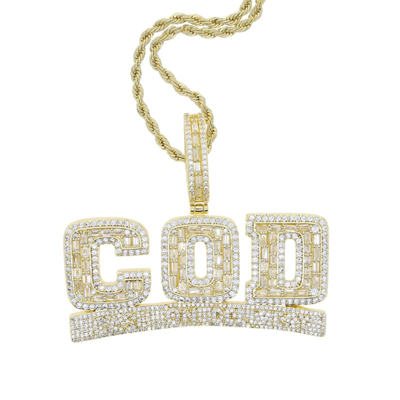 Gold Iced Out Letter COD Pendant Necklace for Men