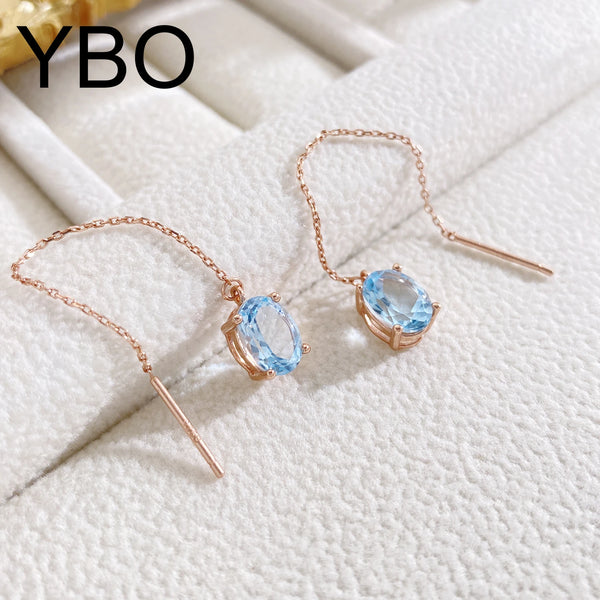 18K Rose Gold Plated Oval Topaz Drop Earrings for Women