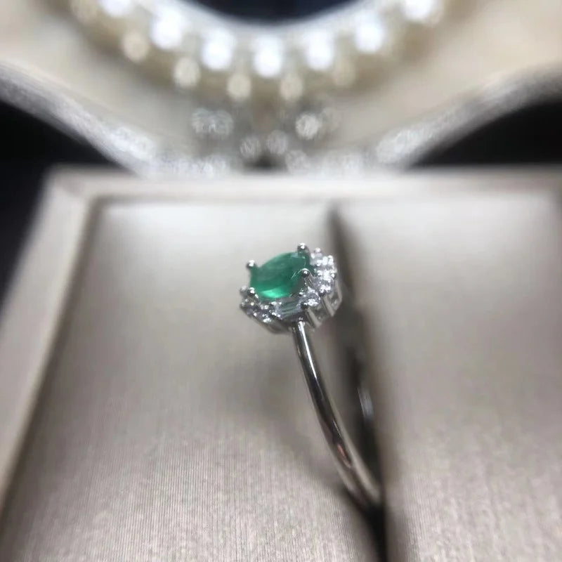 925 Sterling Silver Colombian Emerald Ring for Women