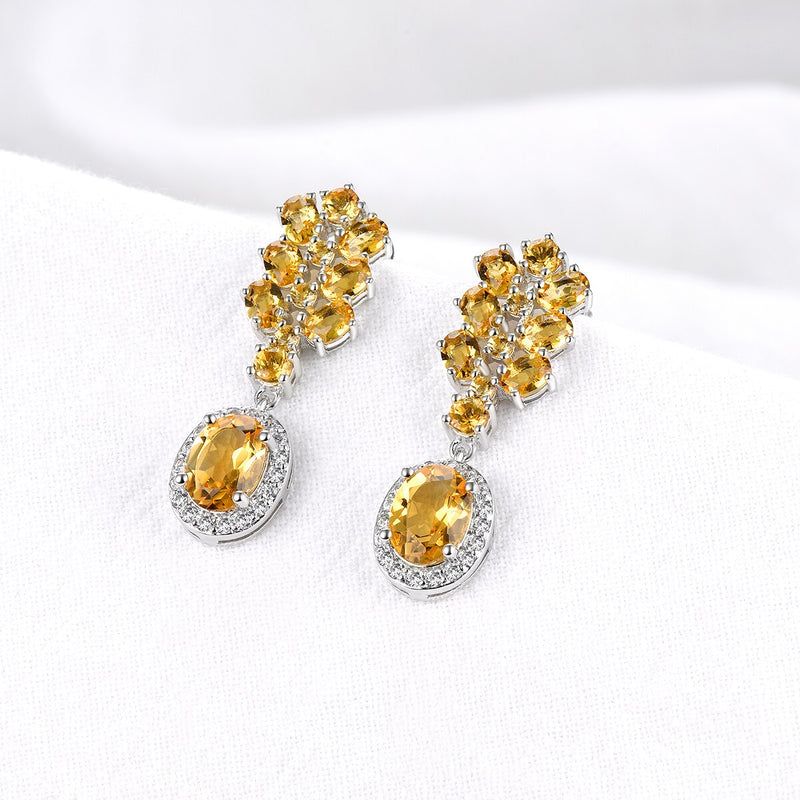 Sterling Silver Natural Citrine Stud Earrings for Women
