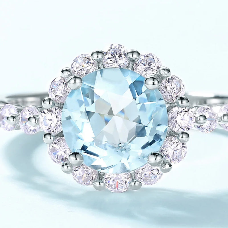 Sterling Silver Round Sky Blue Topaz Ring for Women