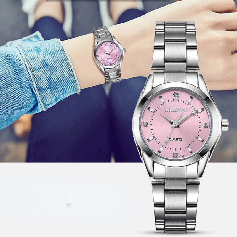 Stainless Steel Couple Watch, Waterproof Quartz for Women and Men