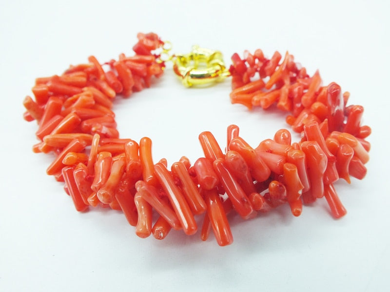 Gold Filled Natural Coral 3 Strand Bracelet 9.5" for Women