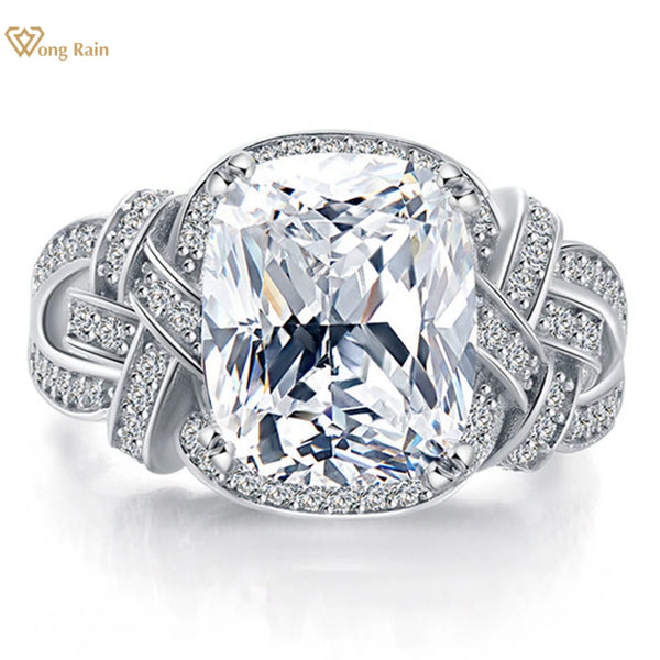 925 Sterling Silver Cushion Cut Lab Sapphire Diamond Ring for Women