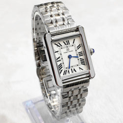 Luxury Square Stainless Steel Watch with Blue Hands & Thin Dial for Women