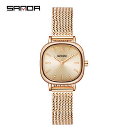 Stainless Steel Leather Mesh Quartz Watch for Women