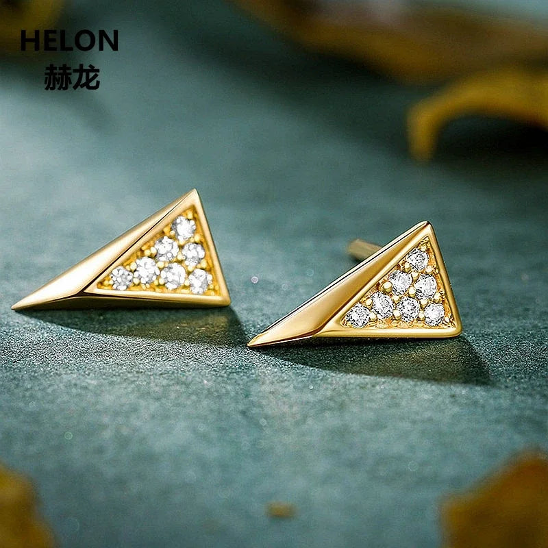 14k Yellow Gold SI/H Natural Diamond Triangle Stud Earrings for Women