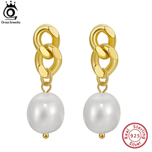 925 Sterling Silver Baroque Pearl Dangle Earrings for Women