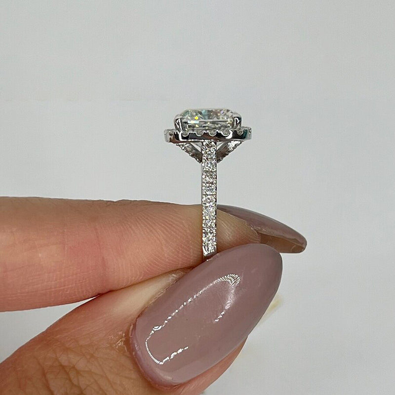 14K White Gold 2 Carat Cushion Cut Lab Grown Diamond Halo Engagement Ring for Her