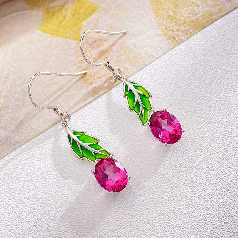 925 Sterling Silver Drop Earrings with Pink Topaz for Women