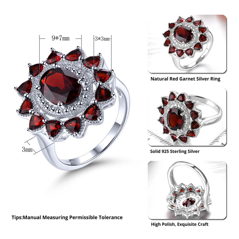 Solid Silver 3.50 Carat Red Garnet Ring for Women
