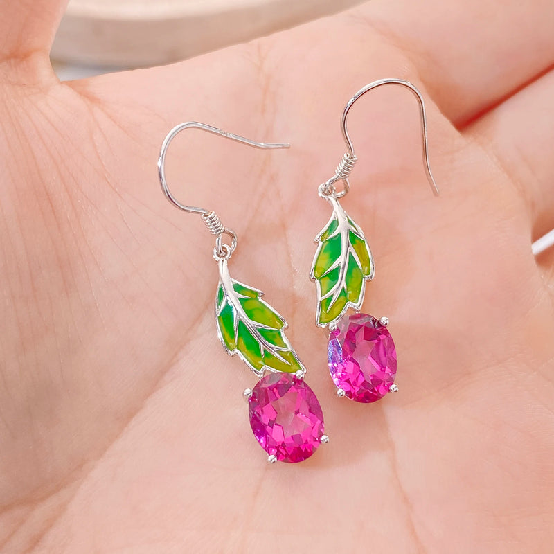 925 Sterling Silver Drop Earrings with Pink Topaz for Women