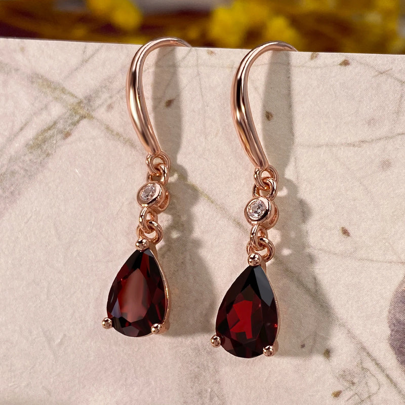 925 Sterling Silver Garnet Zircon Drop Earrings for Women