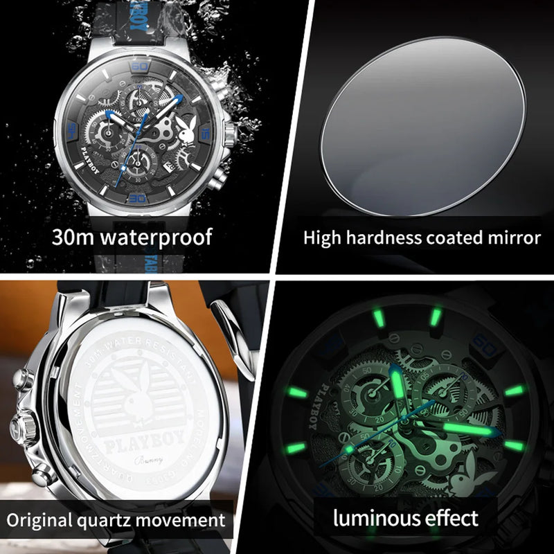 Stainless Steel Silicone Quartz Sports Watch for Men