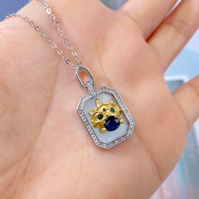 Sterling Silver Sapphire CZ Lion Pendant Necklace for Women