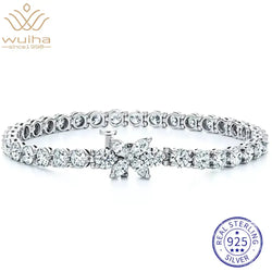 925 Sterling Silver Lab Sapphire High Carbon Diamonds Gemstone Tennis Bracelet