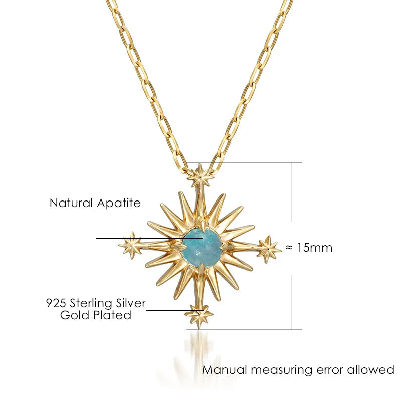 925 Sterling Silver Apatite Star Pendant Necklace for Women