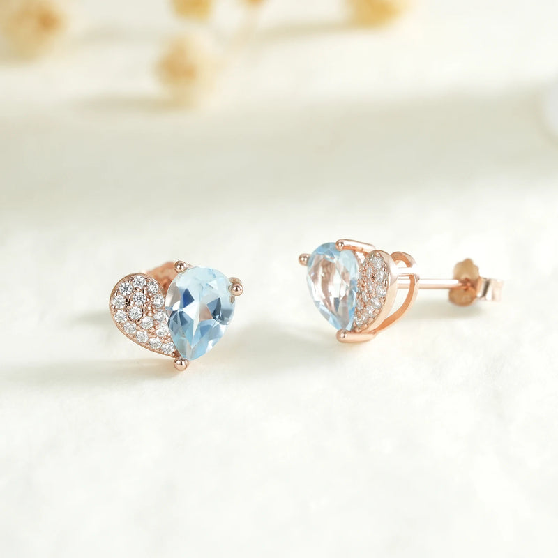 Sterling Silver Heart Topaz Stud Earrings for Women