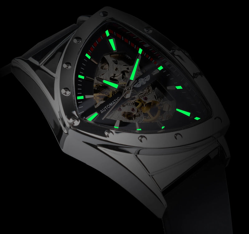 Stainless Steel Transparent Triangle Mechanical Automatic Luminous Wristwatch for Men