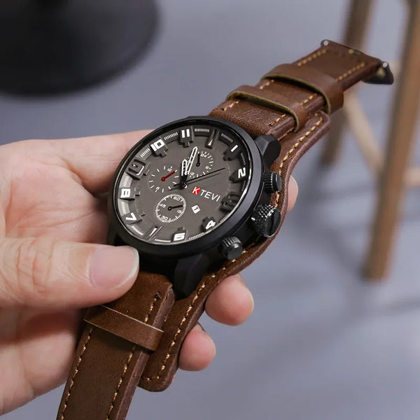 YIKAZE Retro Men's Watches Classic Luxury Business Quartz Watch Fashion Big Dial Leather Strap Date Military Wristwatch for Men