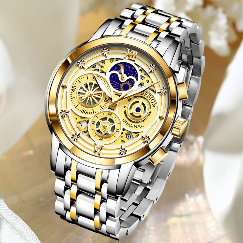 Rose Gold Stainless Steel Waterproof Wristwatch for Women