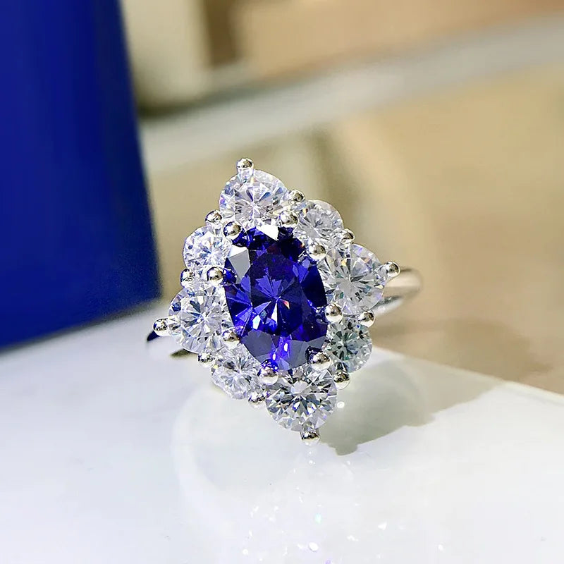 925 Sterling Silver Sapphire Ring with Tanzanite for Women