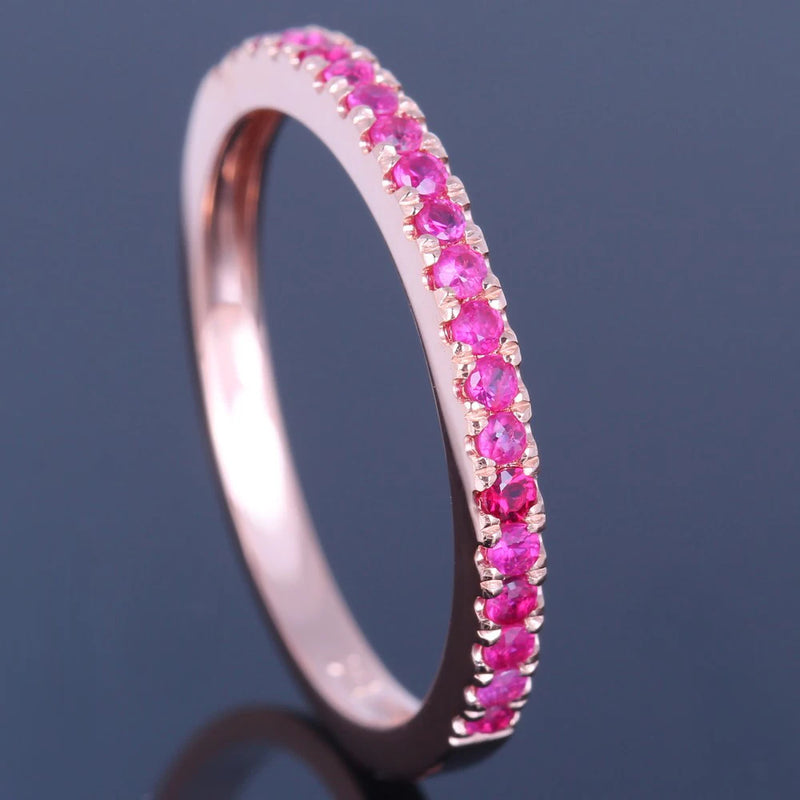 Solid 14k Rose Gold 0.40ct Round Pink Sapphire Engagement Ring for Women