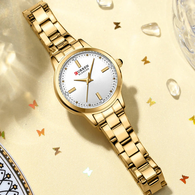 Gold Diamond Quartz Wrist Watch for Women