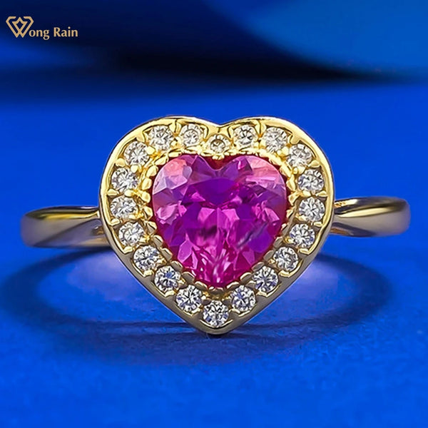 18K Gold-Plated Sterling Silver Heart Cut Lab Sapphire Diamond Wedding Band for Women