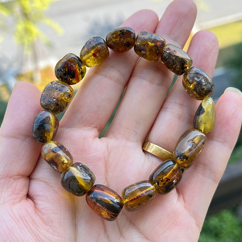 Sterling Silver Natural Amber Bracelet for Unisex