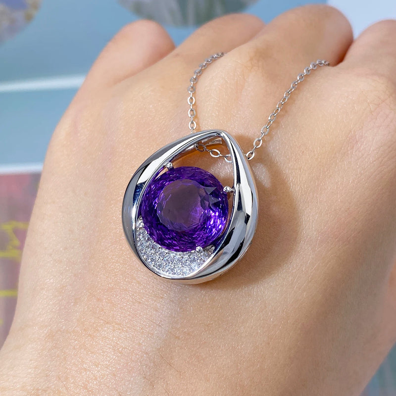 925 Sterling Silver Natural Amethyst Pendant Necklace for Women