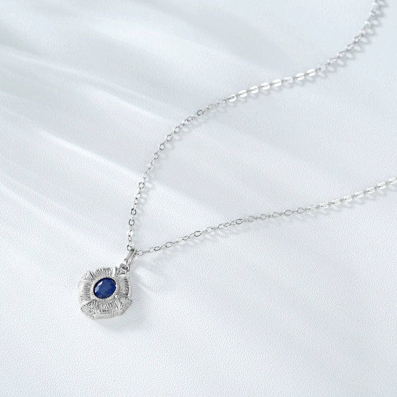 Sterling Silver Natural Sapphire Pendant Necklace For Women