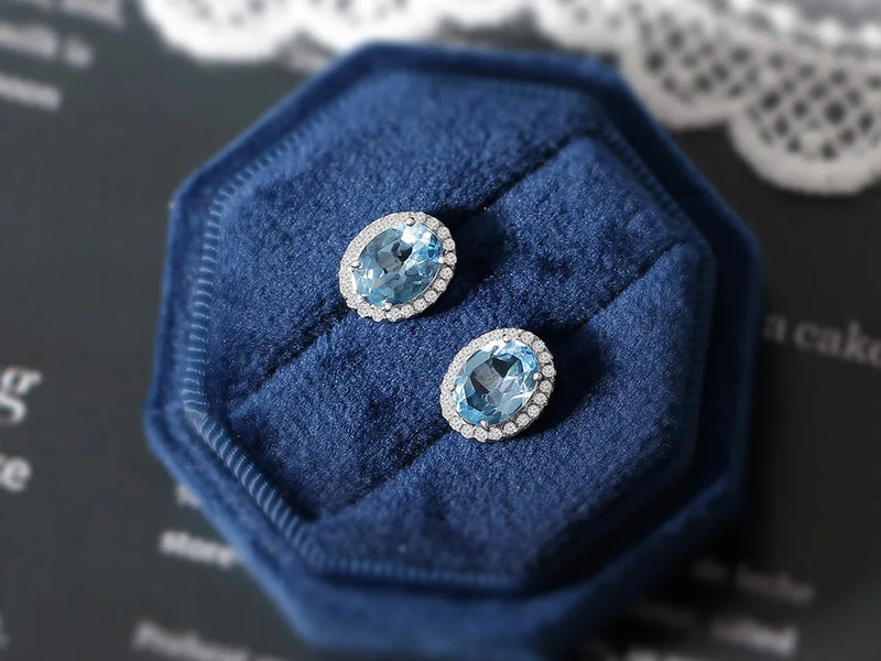 925 Sterling Silver Blue Topaz Earrings for Women