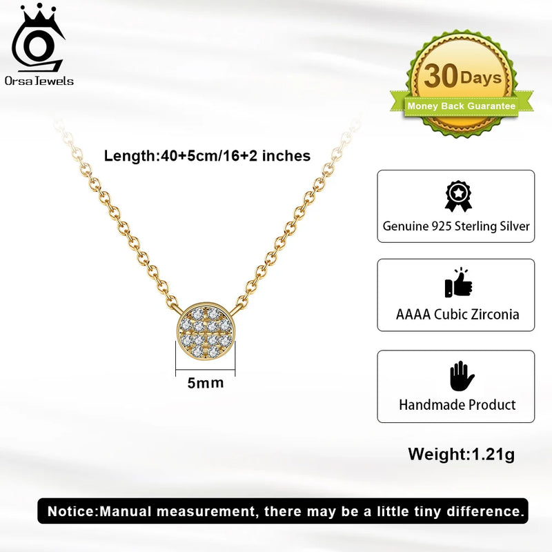 925 Sterling Silver Round Clear CZ Pendant Necklace Choker Chain for Women