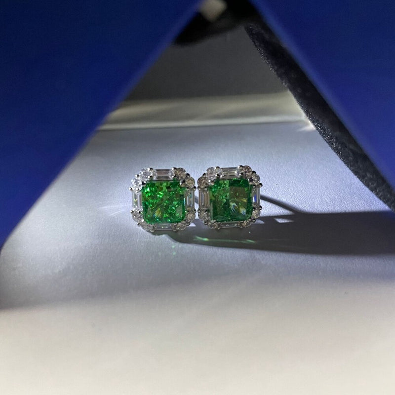 Sterling Silver Crushed Ice Cut Lab Sapphire, Emerald Paraiba Tourmaline Stud Earrings for Women