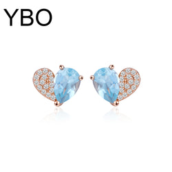 Sterling Silver Heart Topaz Stud Earrings for Women