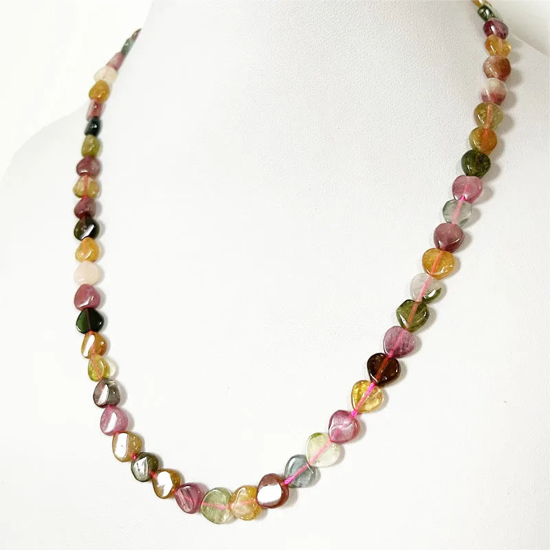 925 Sterling Silver Brazil Tourmaline 4x7-8mm Heart Shape Candy Rainbow Beads Necklace for Women