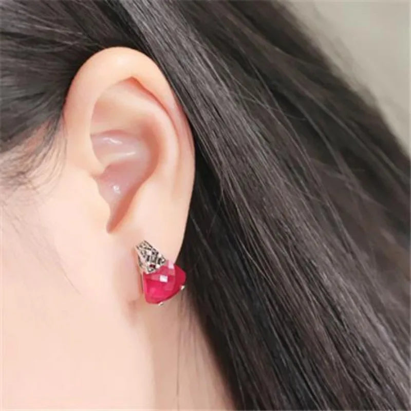 Sterling Silver Red Gemstone Stud Earrings for Women