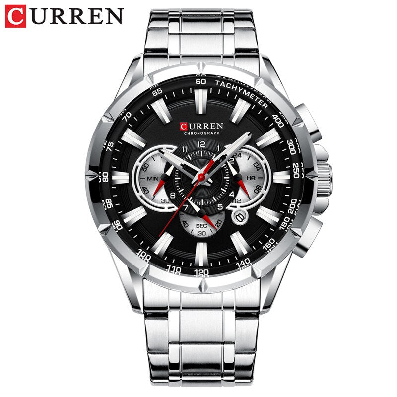 Stainless Steel Chronograph Waterproof Wristwatch for Men